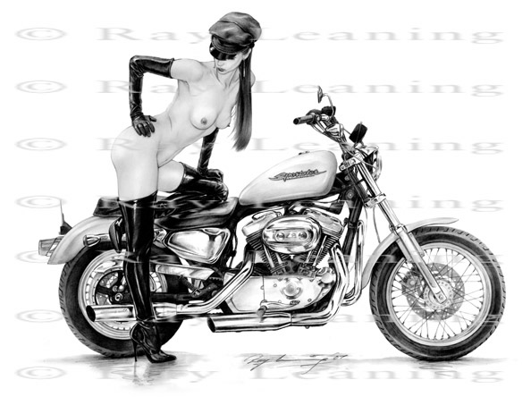 219 Bareback Rider by Ray Leaning - Nude with Harley Davidson Sportster